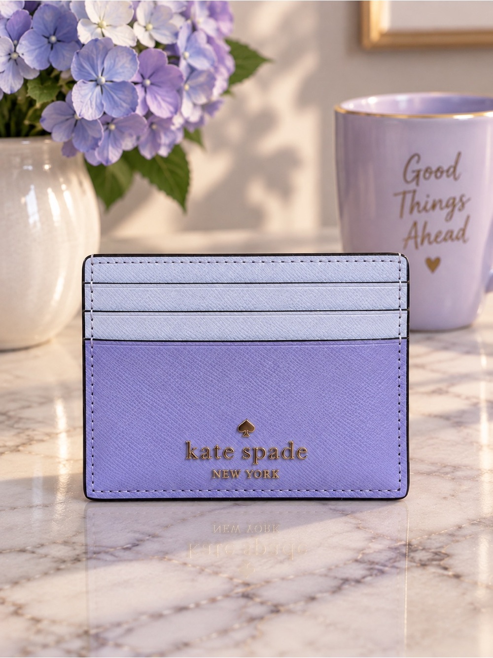 Kate Spade Colorblock Saffiano Leather Cardholder Evening Blue NWOT